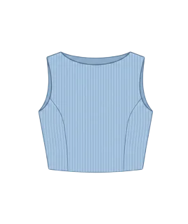 Graphic illustration of a pinstriped sleeveless crop top, featuring a sleek high boat neckline and precise tailored darts for a perfect silhouette. This chic and versatile women's garment represents the expert custom blouse stitching and premium doorstep ladies' tailoring services provided by Tailorboutiques.com.