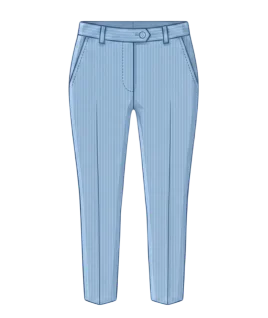 Graphic illustration of vibrant pinstriped women's formal trousers, featuring a tailored flat-front design, slanted side pockets, and a classic waistband with belt loops and a button closure. This chic professional garment represents the expert custom pant stitching and premium doorstep ladies' tailoring services provided by Tailorboutiques.com.