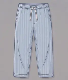 Graphic illustration of a classic light blue pinstriped Aligarhi pajama for men, featuring a comfortable drawstring waistband and a tailored straight-leg fit. This traditional menswear design represents the expert custom ethnic wear stitching and premium gents tailoring services provided by Tailorboutiques.com.