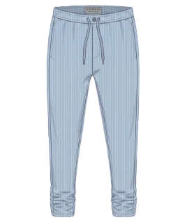 Graphic illustration of a classic light blue pinstriped men's churidar pajama, featuring a comfortable drawstring waistband and traditional gathered folds at the ankles. This classic ethnic bottom wear design represents the expert custom menswear stitching and premium gents tailoring services provided by Tailorboutiques.com.