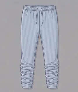 Graphic illustration of a classic light blue pinstriped men's churidar pajama, featuring a comfortable drawstring waistband and traditional gathered folds at the ankles. This classic ethnic bottom wear design represents the expert custom menswear stitching and premium gents tailoring services provided by Tailorboutiques.com.