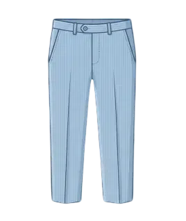 Graphic illustration of a classic light blue pinstriped men's pant, featuring a tailored flat-front design, slanted side pockets, and a standard waistband with belt loops and button closure. This essential menswear garment represents the expert custom pant stitching and premium gents' bespoke tailoring services provided by Tailorboutiques.com.